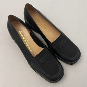 Salvatore Ferragamo Seila Slip On Loafers Womens 6B Black Leather Gancini Italy